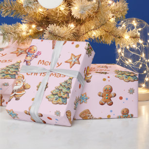 Pink Christmas Gingerbread Fun Cute Wrapping Paper