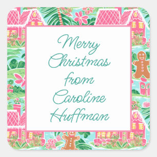 Pink Christmas Gingerbread Gift Square Sticker
