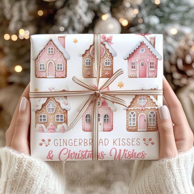 Pink Christmas Gingerbread Houses Wrapping Paper (Creator Uploaded)