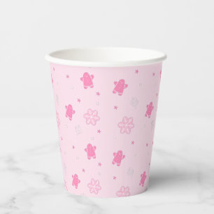 Pink Christmas Gingerbread Man Snowflakes Pattern Paper Cups