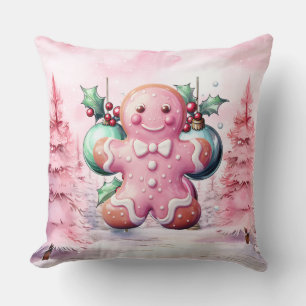 Pink Christmas Gingerbread Merry Christmas Throw Pillow