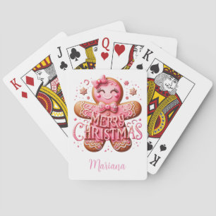 Pink Christmas Gingerbread Playing Cards