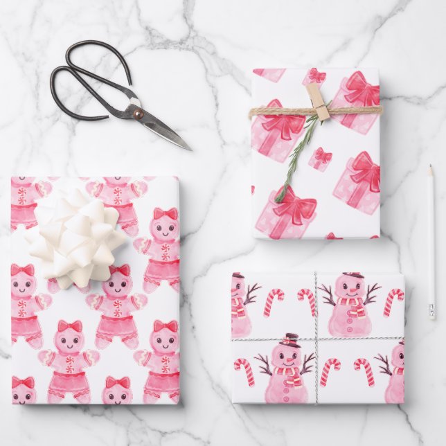 Pink Christmas Girl Gingerbread Candy Cane Gift    Wrapping Paper Sheet (Front)