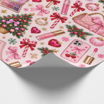 Pink Christmas Glam Makeup & Fashion Wrapping Pape