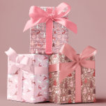 Pink  Christmas  Glitter Look Trees Reindeer  Wrapping Paper Sheet<br><div class="desc">This design may be personalized by choosing the Edit Design option. You may also transfer onto other items. Contact me at colorflowcreations@gmail.com or use the chat option at the top of the page if you wish to have this design on another product or need assistance. Any glitter in design is...</div>