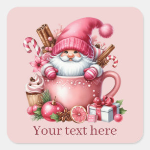Pink Christmas gnome add text Square Sticker