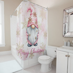 Pink Christmas Gnome Gold Snowflakes