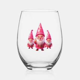Pink Christmas Gnome Stemless Wine Glass