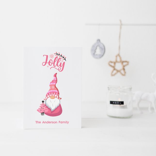 Pink Christmas Gnome With Winer Hat Jolly Holiday Card (Creator Uploaded)