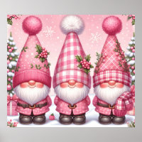 Pink Christmas Gnomes Poster