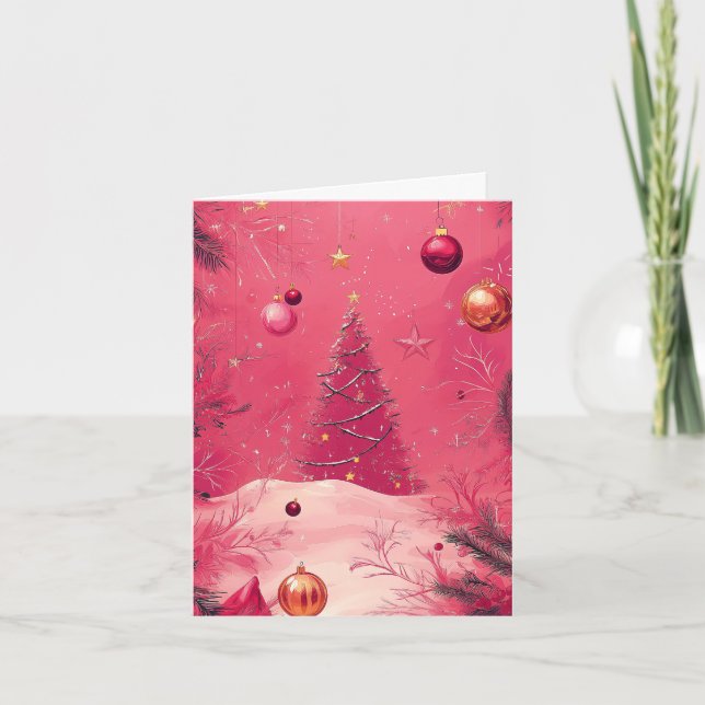 Pink Christmas Holiday Card (Front)