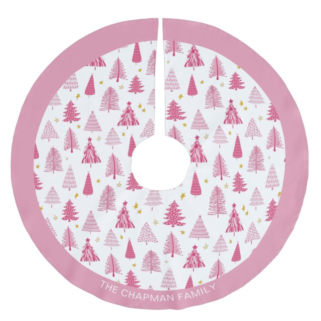 Pink Christmas Holiday tree Brushed Polyester Tree Skirt (Front)