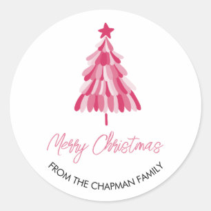 Pink Christmas Holiday tree Classic Round Sticker
