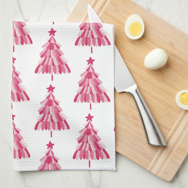 Pink Christmas Holiday tree Kitchen Towel (Quarter Fold)