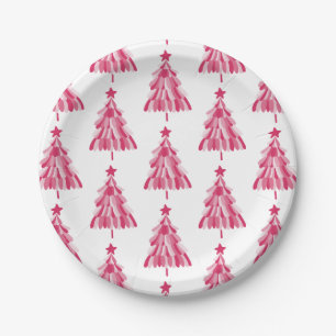 Pink Christmas Holiday tree Paper Plate