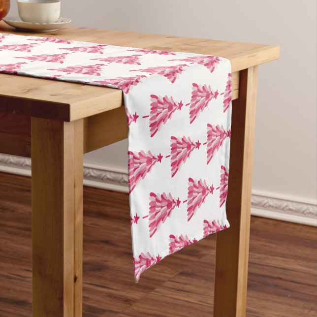 Pink Christmas Holiday tree Short Table Runner (In Situ)