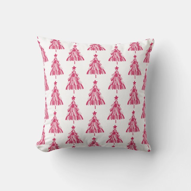 Pink Christmas Holiday tree Throw Pillow (Front)