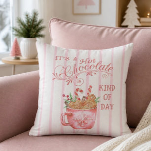 Pink Christmas Hot Chocolate Mug Throw Pillow