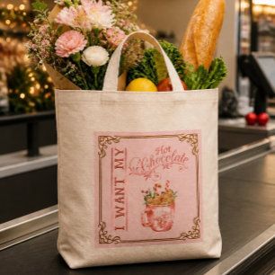 Pink Christmas Hot Chocolate Personalized Tote Bag