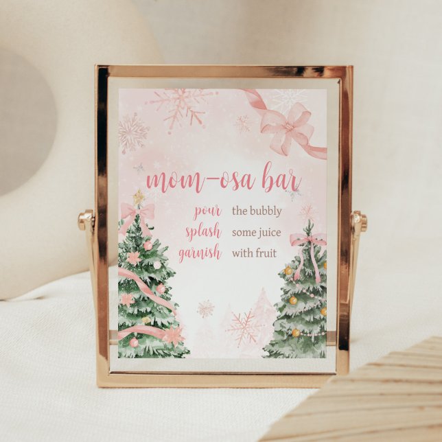 Pink Christmas It's Cold Outside Mom Osa Bar Poster (Baby It's Cold Outside Pink Christmas Baby Shower Mom Osa Bar Sign)