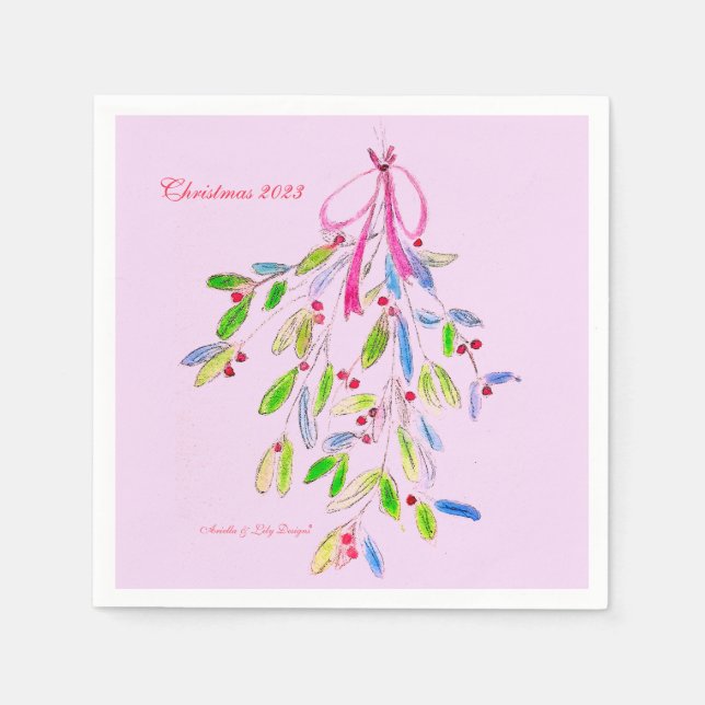 Pink Christmas Mistletoe Napkin (Front)