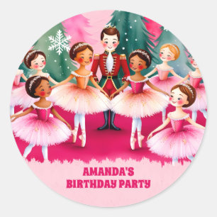 Pink Christmas Nutcracker Ballerina Kids Birthday Classic Round Sticker