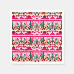 Pink Christmas Nutcracker Ballerina Kids Birthday Napkin