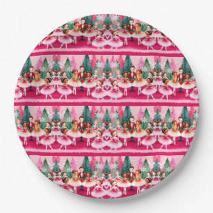Pink Christmas Nutcracker Ballerina Kids Birthday  Paper Plate