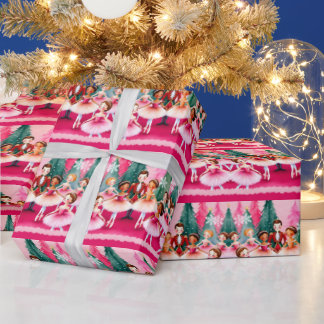 Pink Christmas Nutcracker Ballerina Kids Birthday Wrapping Paper