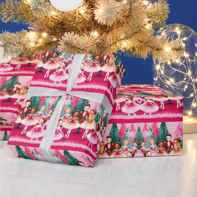 Pink Christmas Nutcracker Ballerina Kids Birthday Wrapping Paper (Holidays)