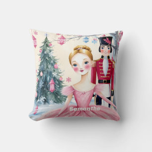 Pink Christmas Nutcracker Ballet & Ballerina Throw Pillow