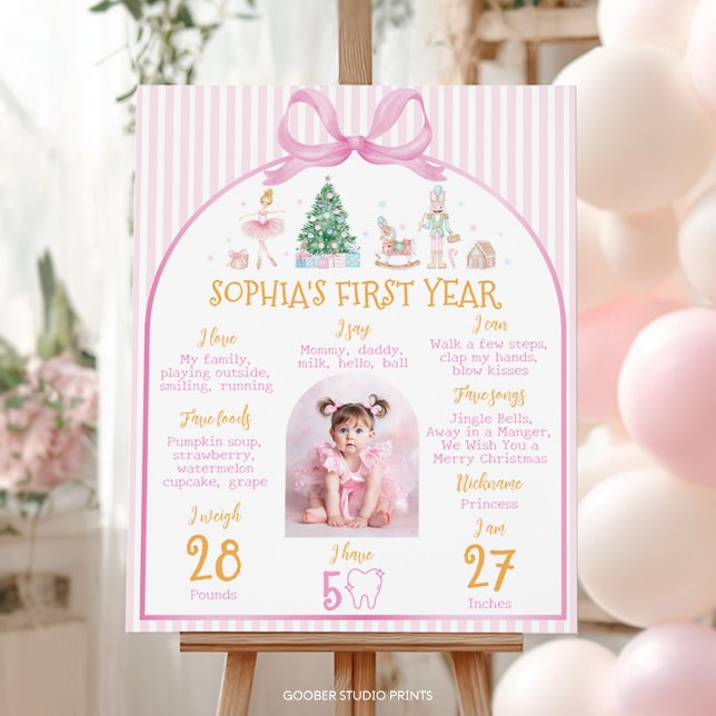 Pink Christmas Nutcracker Birthday Milestone Photo Poster (Creator Uploaded)