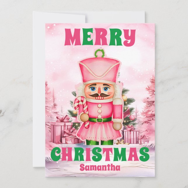 Pink Christmas Nutcracker kids Holiday Card (Front)