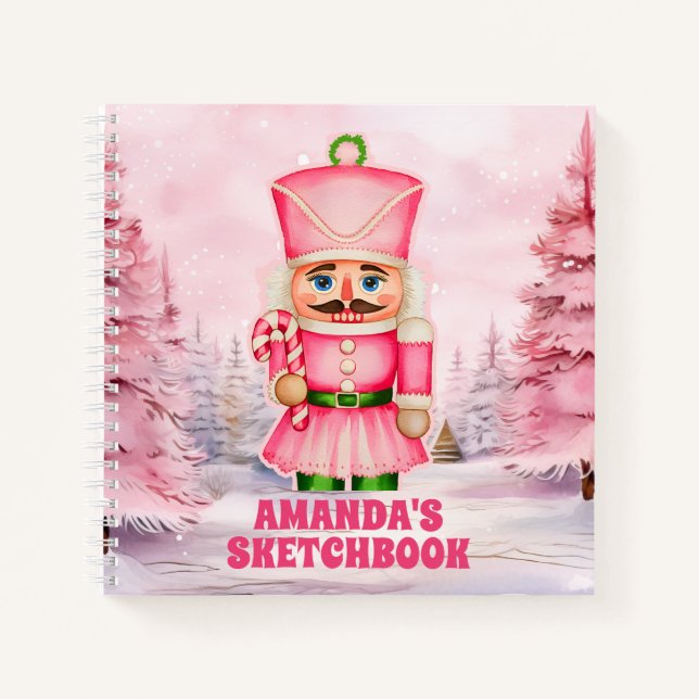 Pink Christmas Nutcracker Kids Sketchbook Notebook (Front)