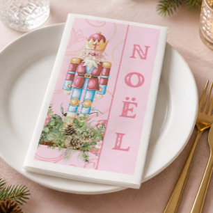 Pink Christmas Nutcracker Noel Paper Guest Towel Napkin