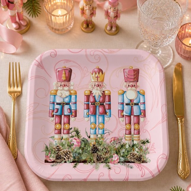 Pink Christmas Nutcracker Trio Paper Plate (Creator Uploaded)
