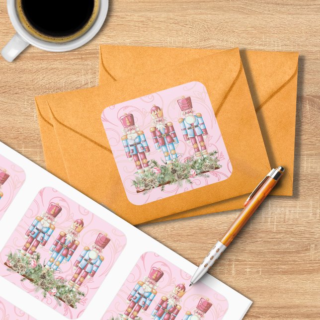 Pink Christmas Nutcracker Trio Square Sticker (Creator Uploaded)