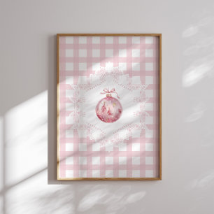 Pink Christmas Ornament Green Gingham Holiday  Poster