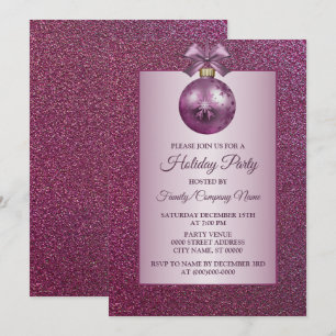 Pink Christmas Ornament Holidays Party Glitter Invitation
