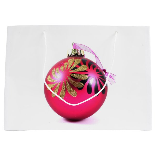 Pink Christmas Ornament Large Gift Bag (Front)