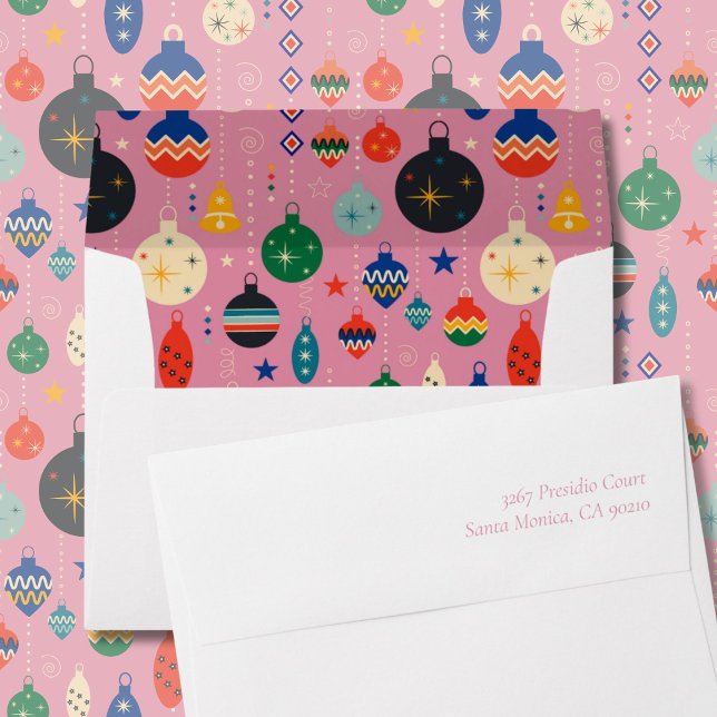 Pink Christmas Ornament Pattern Custom Address Envelope (Pink Christmas Ornament Pattern Custom Address Envelope
)