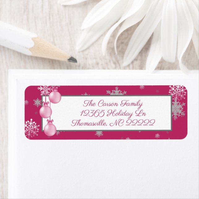 Pink Christmas Ornaments Address Label (Insitu)