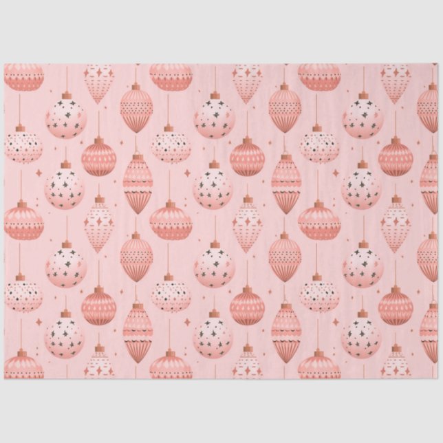 Pink Christmas Ornaments and Stars Christmas Tissue Paper (Front)