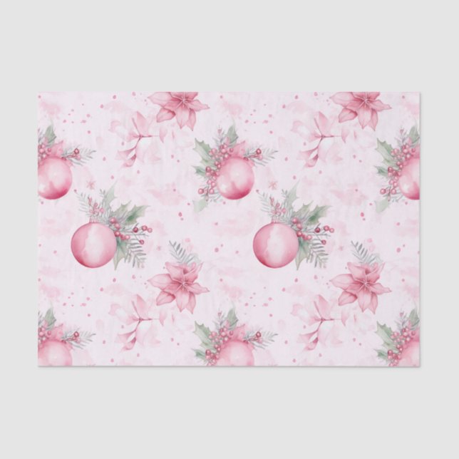 Pink Christmas Ornaments Floral Tissue Paper (Front)