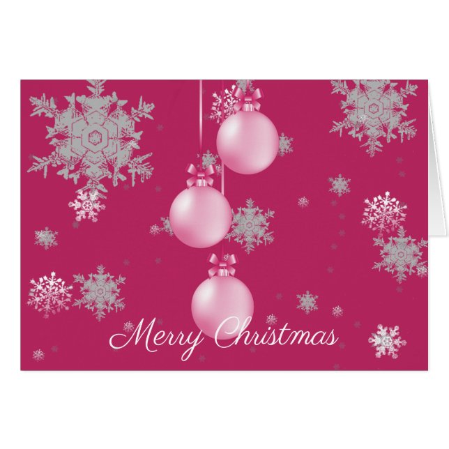 Pink Christmas Ornaments Greeting Card (Front Horizontal)
