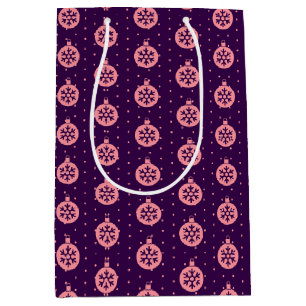 Pink Christmas Ornaments on Purple Modern Holiday Medium Gift Bag