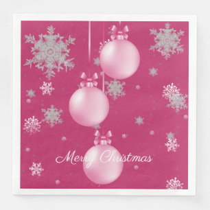 Pink Christmas Ornaments Paper Napkin