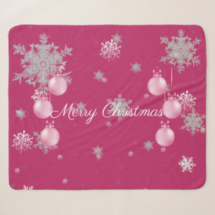 Pink Christmas Ornaments Sherpa Blanket