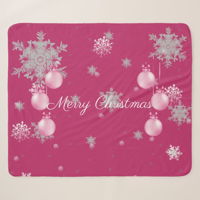 Pink Christmas Ornaments Sherpa Blanket (Front (Horizontal))