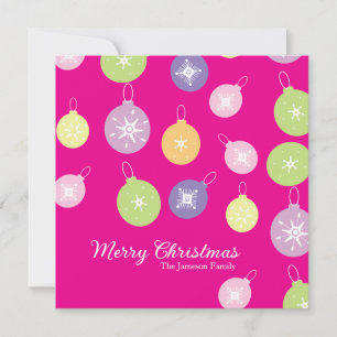 Pink Christmas Ornaments Snowflakes  Card